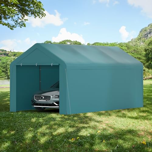 Carport 10‘ x 20’ Garage Car Canopy w (Green / 10' x 20' /with side)