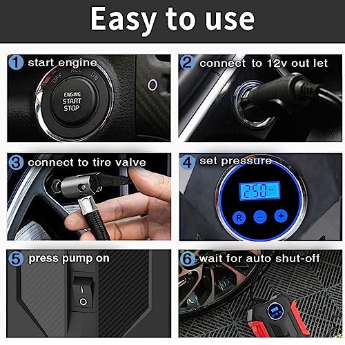 Digital Air Compressor for Car Auto Pump Portable Tire Inflator with LED Light DC 12V (Red)