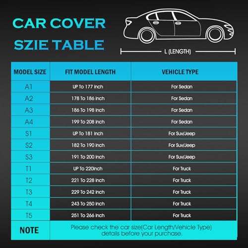 Truck Car Cover Waterproof All Weather Full Outdoor Pickup Cover Rain UV Protection (T5 Fit Truck Length 251 to 266 inch)
