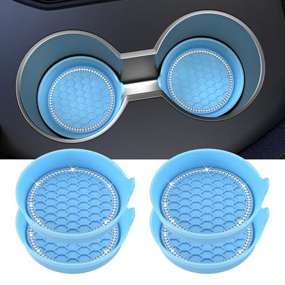 4 Pack Car Cup Holder Coaster Bling Crystal Rhinestone Car Interior (Light Blue / 4 Pack)