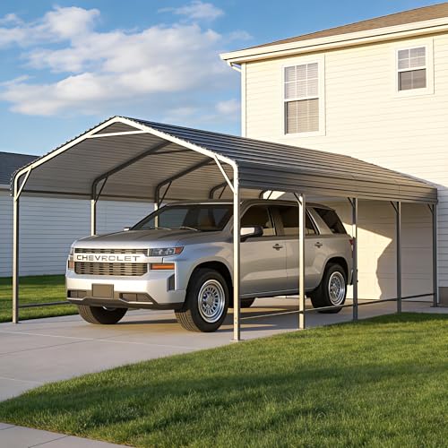12x20 FT Metal Carport Canopy with Reinforced Base (20x12 FT)