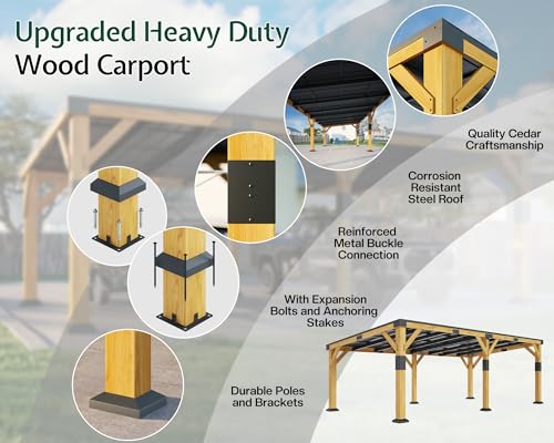12x24x8.2 FT Heavy Duty Cedar Wood Carport for 2 Cars (12x24x8.2 FT)