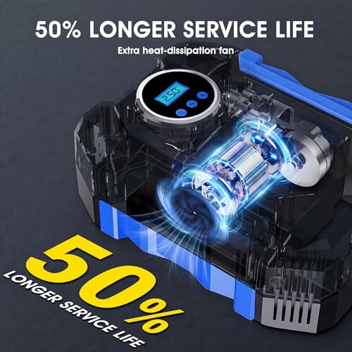 Digital Air Compressor for Car Auto Pump Portable Tire Inflator with LED Light DC 12V (Blue)