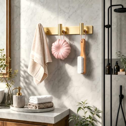 Wall Mounted Coat Rack ("T" Shape 3 Hooks - 1 Pack / Gold)
