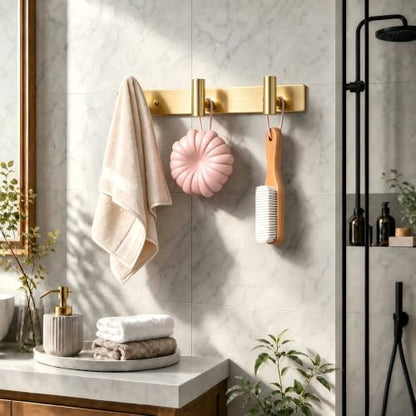 Wall Mounted Coat Rack ("T" Shape 3 Hooks - 1 Pack / Gold)