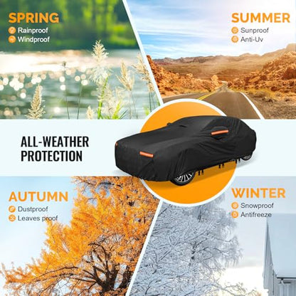 Heavy Duty Car Cover for Automobiles All Weather Waterproof (Black Heavy Duty / Fit Sedans 201"-210")
