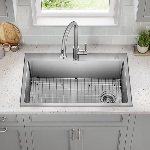 Stainless Steel 33 in 18 Gauge Drop In Kitchen Sink KHT640 (33 Inch / Single Bowl — Drop In)
