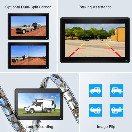 7" HD 1080P Magnetic Solar Wireless Backup Camera 1 Min DIY Install (Murky Black / 7-inch 2-Camera)