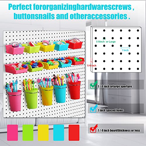 20 Pcs Pegboard Bins and Cups Accessories with Hooks (Mixed Color)