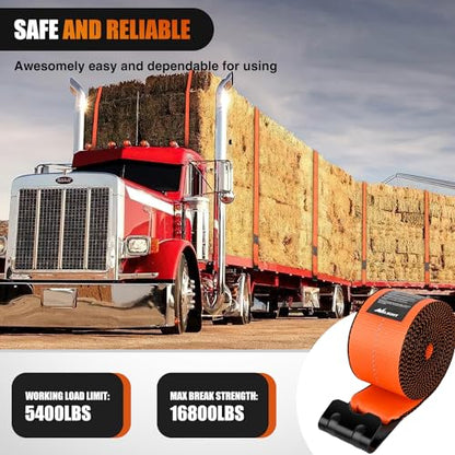 Truck Straps 4”×30’ Heavy Duty 16800LBS Break Strength 10 Pack (10Pcs 4in x 30ft Truck Straps Orange)