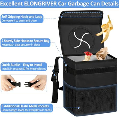 Leak Proof Car Trash Can with Lid Large Black (Balck / 3 Gallons)