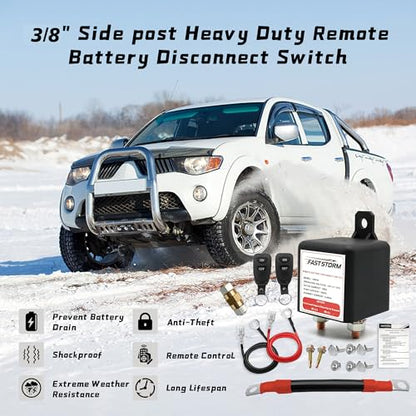 3 8" Side Post Remote Battery Disconnect Switch 12V Battery Kill Switch for Car Truck UTV ATV Marine On (200A 3/8"Side Post Remote Disconnect Switch)