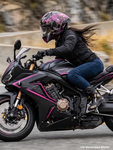 DOT Approved Modular Motorcycle Full Face Helmets Butterfly Pink (Butterfly Pink / Large)