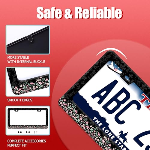 Cute Pink Flowers License Plate Frame Stainless Steel Floral License Holder (Cute Pink Small Flowers)