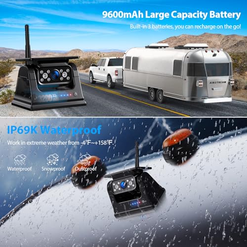 3 Magnetic Solar Wireless Backup Camera HD1080P Loop Recording 10.1 Inch Touchscreen Monitor