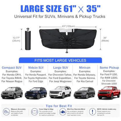 Car Windshield Sun Shade Umbrella Universal for Truck & Large SUV (Large(61" L *35" W))