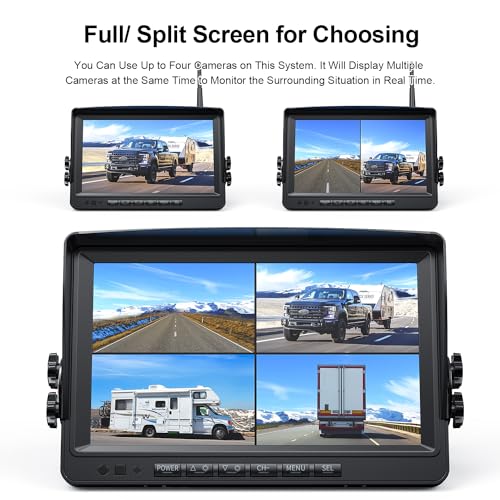 HD 1080P 9" Wireless Quad RV Backup Camera System with Recording (Ink Black / 9" 4-Cam)