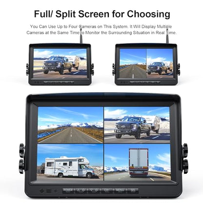 HD 1080P 9" Wireless Quad RV Backup Camera System with Recording (Ink Black / 9" 4-Cam)