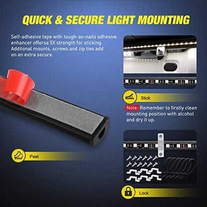 TL 31 2PCS 60Inch RGB Truck Bed Light Strip Kit 180 LED RF Remote Control with On Off Switch Blade Fuse 2Way Splitter Extension Cable for Cargo Pickup Truck SUV RV Boat (2Pcs 60Inch RGB Bed Strip w/Remote)