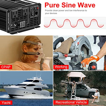 3000W Pure Sine Wave Inverter 12V DC to 120V AC Converter for Home (12V 3000W Bluetooth)