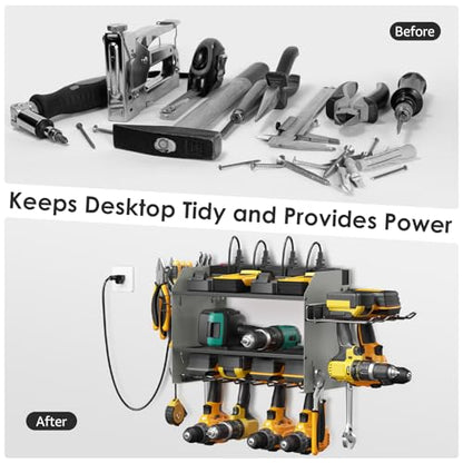 Modular Power Tool Organizer Wall Mount Charging Station (Grey / 10FT Cord)
