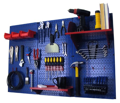 Pegboard Organizer 4 ft. Metal Pegboard Standard Tool Storage Kit with Blue Toolboard and Red Accessories (Blue Pegboard with Red Accessories)