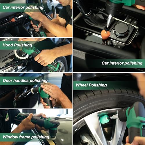 S4 Cordless Car Buffer Polisher Rotary Polisher & Dual Action Polisher with 2pcs 12V 2.5Ah Batteries 1&3inch Mini Car Detailing Polishing Kit (S4 Simplified set)