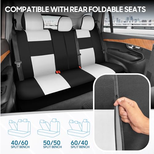 PolyPro Car Seat Covers Full Set in White on Black (White)