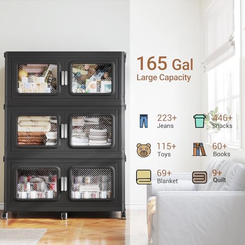 660 Qt Extra Large Stackable Storage Bin with Lids (Black / 220QT-3pack)
