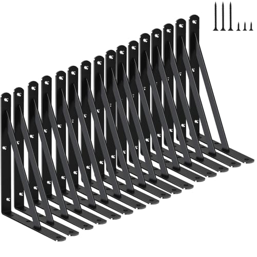 16 Pack L8 x H 6" Black Heavy Duty Shelf Brackets with Screws Metal Shelf Brackets Shelf Support Angle Brackets for Shelves L Brackets Heavy Duty Floating Shelf (16 Pack-Black / 8''x6'')