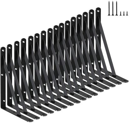 16 Pack L8 x H 6" Black Heavy Duty Shelf Brackets with Screws Metal Shelf Brackets Shelf Support Angle Brackets for Shelves L Brackets Heavy Duty Floating Shelf (16 Pack-Black / 8''x6'')