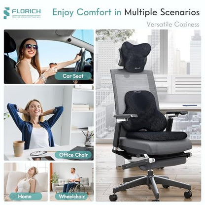 Car Seat Cushion and Lumbar Support Pillow for Office Chair Car (Black / 3 Pieces)