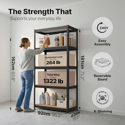 House 36.2" W 5 Tier Heavy Duty Garage Shelving Adjustable Metal Rack Storage Shelves Standing Shelf Unit Organizers Pantry Closet Office Black 2Pack (Black / 36.2"W x 16.5"D)