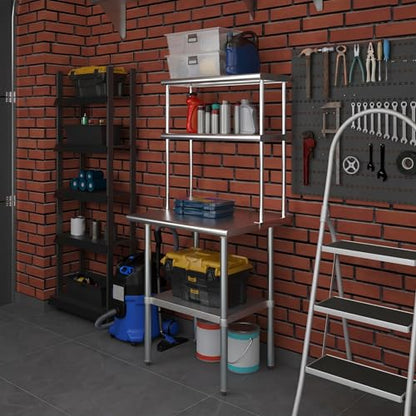 Stainless Steel Work Table Double Tier Overshelf (24" x 30" Work Table + 12" Overshelf)