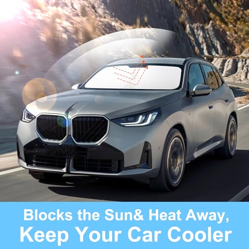 Sun Shade for BMW X3 2025 2026 Accessories Windshield Sun Shade Window Shade UV Rays Protection Sun Visor Cover with Steering Wheel Sunshade Storage Bag (Windshield Sunshade for BMW X3 2025 2026)