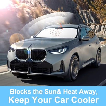 Sun Shade for BMW X3 2025 2026 Accessories Windshield Sun Shade Window Shade UV Rays Protection Sun Visor Cover with Steering Wheel Sunshade Storage Bag (Windshield Sunshade for BMW X3 2025 2026)