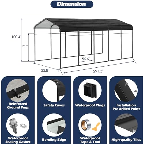 Metal Carport (12x25 FT Black)