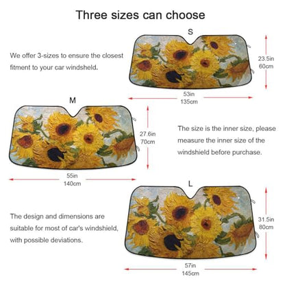 Car Windshield Sun Shade Van Gogh Sunflower Foldable Sun Visor Blocks UV Rays Sun Heat Protection for Car Truck SUV to Keep Vehicle Cool (Medium / Van Gogh Sunflower)
