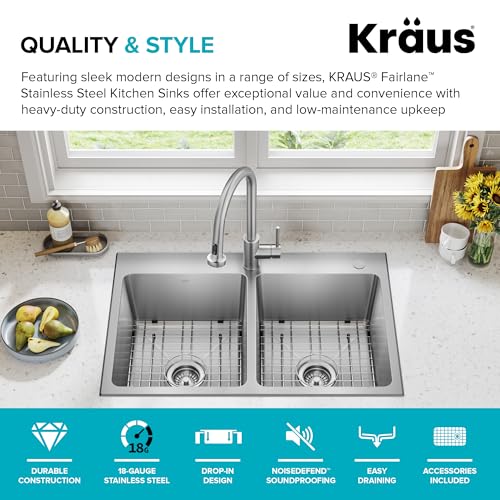 Stainless Steel 33 in Double Bowl Drop In Kitchen Sink KHT632 (33 Inch / Double Bowl — Drop In)