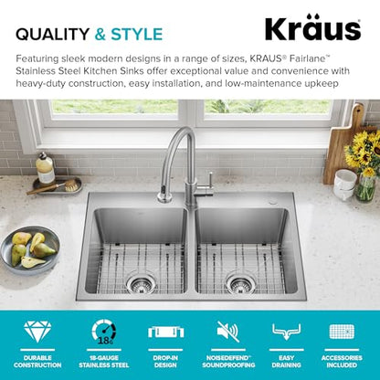 Stainless Steel 33 in Double Bowl Drop In Kitchen Sink KHT632 (33 Inch / Double Bowl — Drop In)