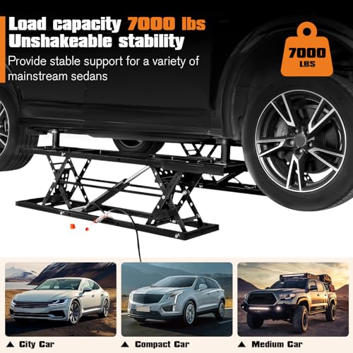 7000 LBS Portable Car Lift with Extension Plates for Garage Use (Black)