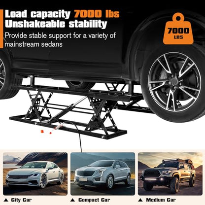 7000 LBS Portable Car Lift with Extension Plates for Garage Use (Black)
