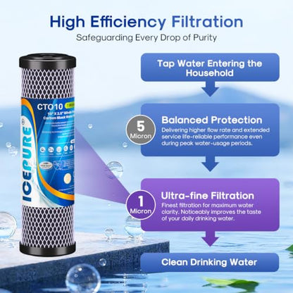 1 Micron 2.5" x 10" CTO Carbon Whole House Water Filter 4 Pack (4 Count (Pack of 1) / Activated Carbon)