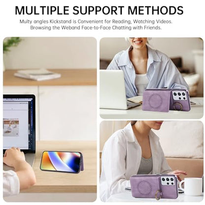 Compatible with Samsung Galaxy S21 Ultra 5G Wallet Case Screen Protector Crossbody Shoulder Strap Ring Buckle Stand Card Holder Phone Cover for S21ultra 21S S 21 21ultra G5 Women Men Purple (Purple / for S21 Ultra)