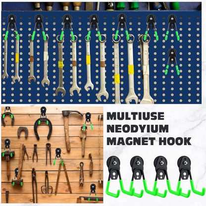 6 Pcs Large Magnetic Hooks Heavy Duty Garage Magnet Hooks Strong Storage Utility Magnetic Hangers with Anti Slip Rubber Coating for Indoor and Outdoor Hanging (Green)