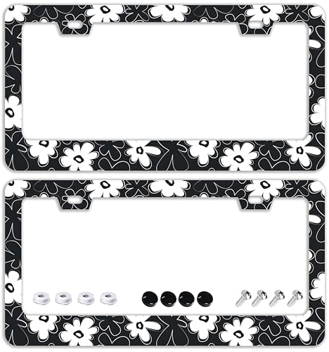 Black and White Flowers License Plate Frames (Black and white Flowers)