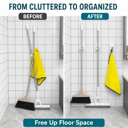 6 Pack Broom and Mop Holder Wall Mount (White)