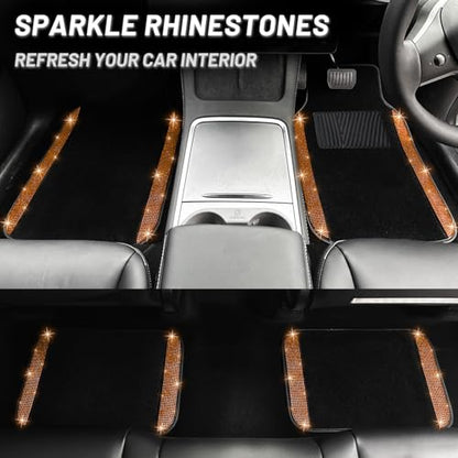 Bling Car Floor Mats Full Set (Orange Diamond / Car Floor Mats (4 Pieces))