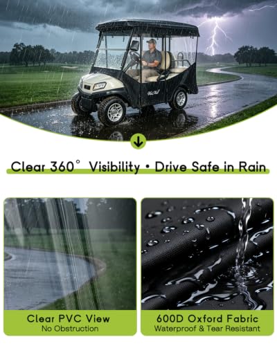 Golf Cart Enclosure 4 Passenger for Club Car Tempo Onward 88" Roof (Fit for Tempo Onward 4 Passenger Extended Roof / Black)