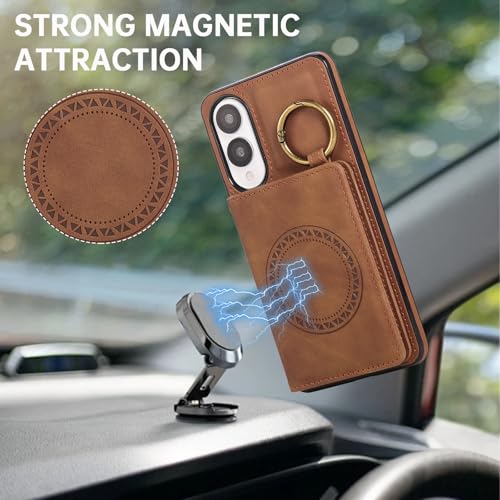 Compatible with Samsung Galaxy S25 Edge Wallet Case Screen Protector Crossbody Shoulder Strap Ring Buckle Stand Card Holder Magnetic Car Mount Phone Cover for S25Edge 25S S 25 25Edge Women Men Brown (Brown / for S25 edge)